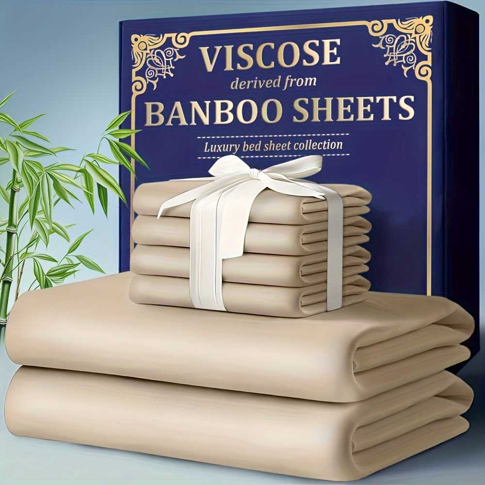 Bamboo Cooling Bed Sheet Set 4 Pcs - 2300TC Ultra Soft Breathable Deep Pocket Fitted Sheet Flat Sheet Pillowcases, Shrink Resistant All Season Bedding for Twin Full Queen King