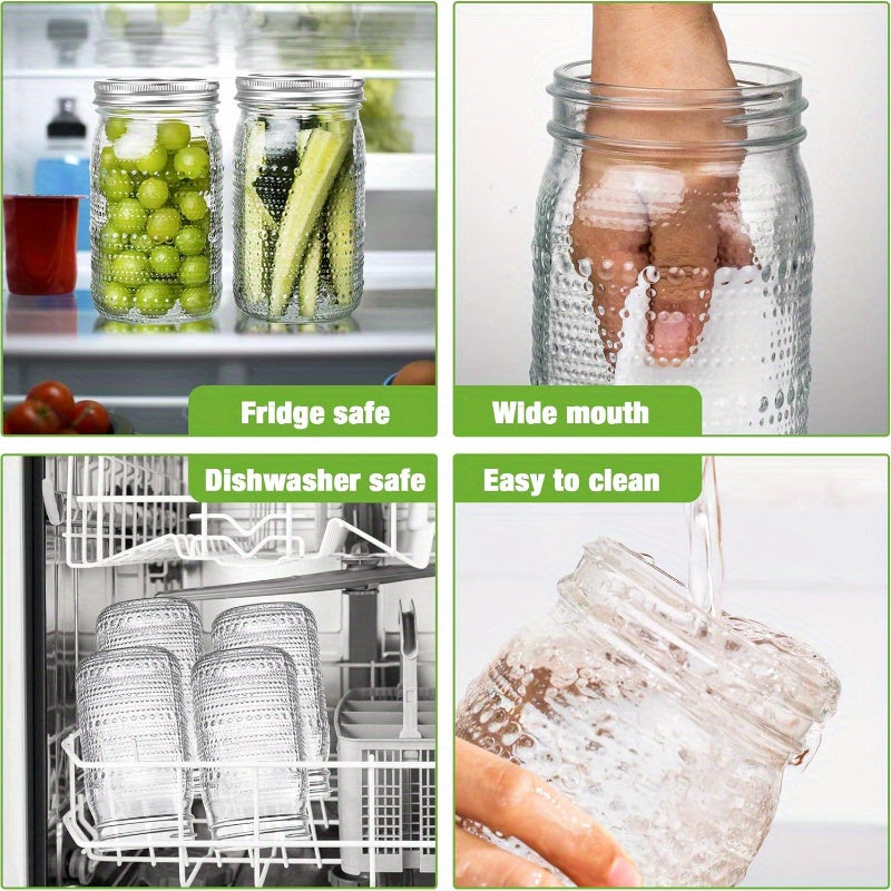 Mason Jars 32oz Wide Mouth with Lids 4 Pack Glass Canning Jars for Pickling Food Storage Meal Prep Salad Jam - Large Glass Jars for Centerpieces Wedding Decor Kitchen Pantry