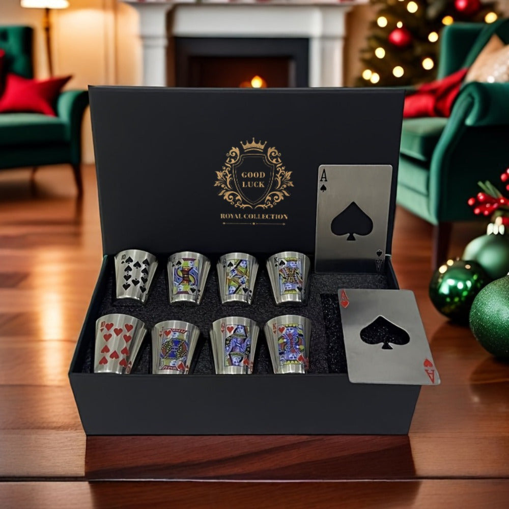 Stainless Steel Cup Set Gift Box – 8 Break-Resistant Cups & 2 Bottle Openers | Reusable Drinkware for Family, Outdoor & Party | Perfect New Year Gift