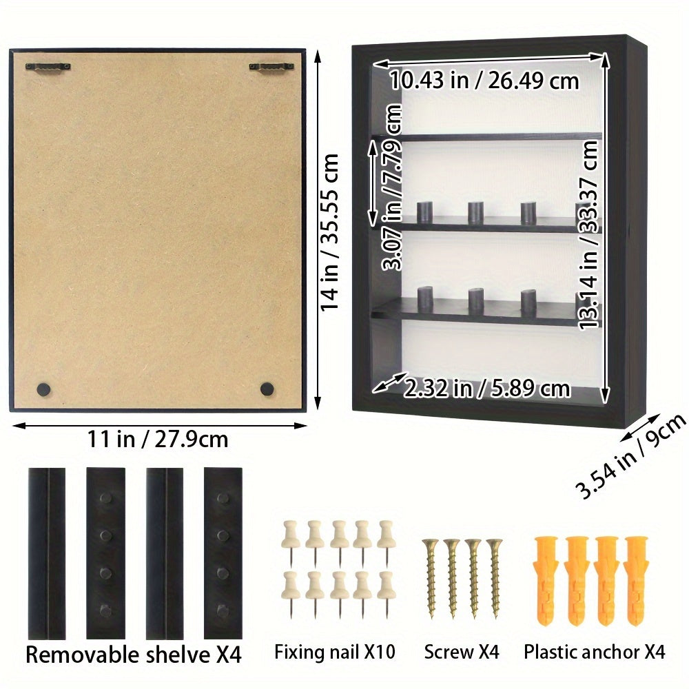 11x14 Large Shadow Box Display Frame with 4 Removable Shelves – Country Memory Box for Medals, Coins, Photos, Championship Rings, Flowers, Pins & Keepsakes Collection