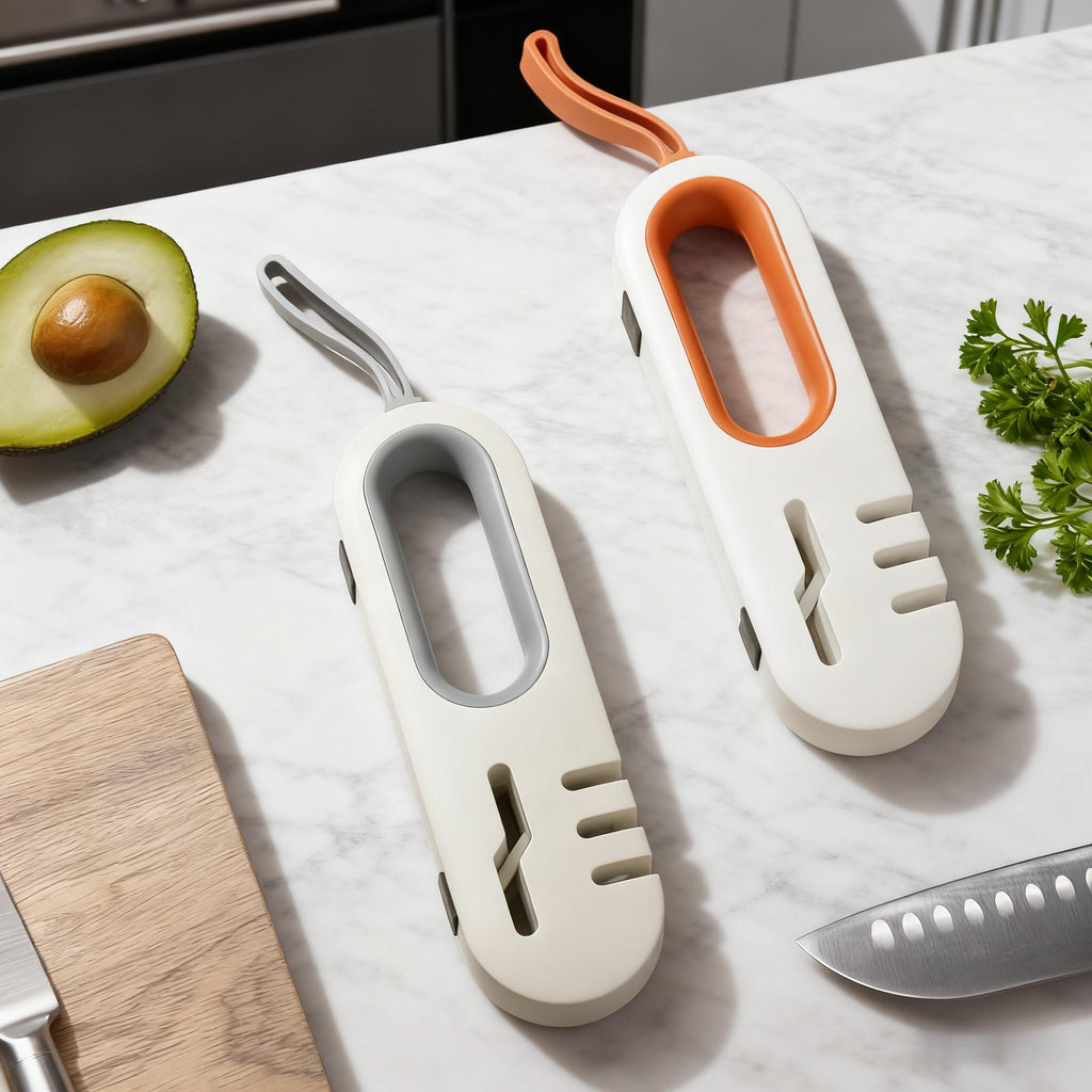 4-Stage Knife Sharpener Professional Manual Sharpener - Multi-Purpose Kitchen Knife Sharpener for Ceramic, Scissors & Hunting Knives, Anti-Slip Ergonomic Handle, Stone Design Blade Sharpener