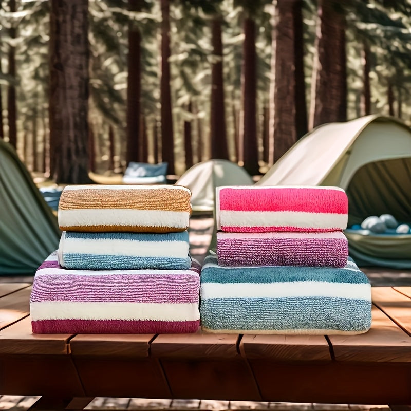 Classic Striped Bath Towel Set – 9 or 15 Piece No-Hair-Loss Super Absorbent Two-Color Towel Bundle | Large Bath Towels, Face Towels & Hand Towels for Bathroom & Beach