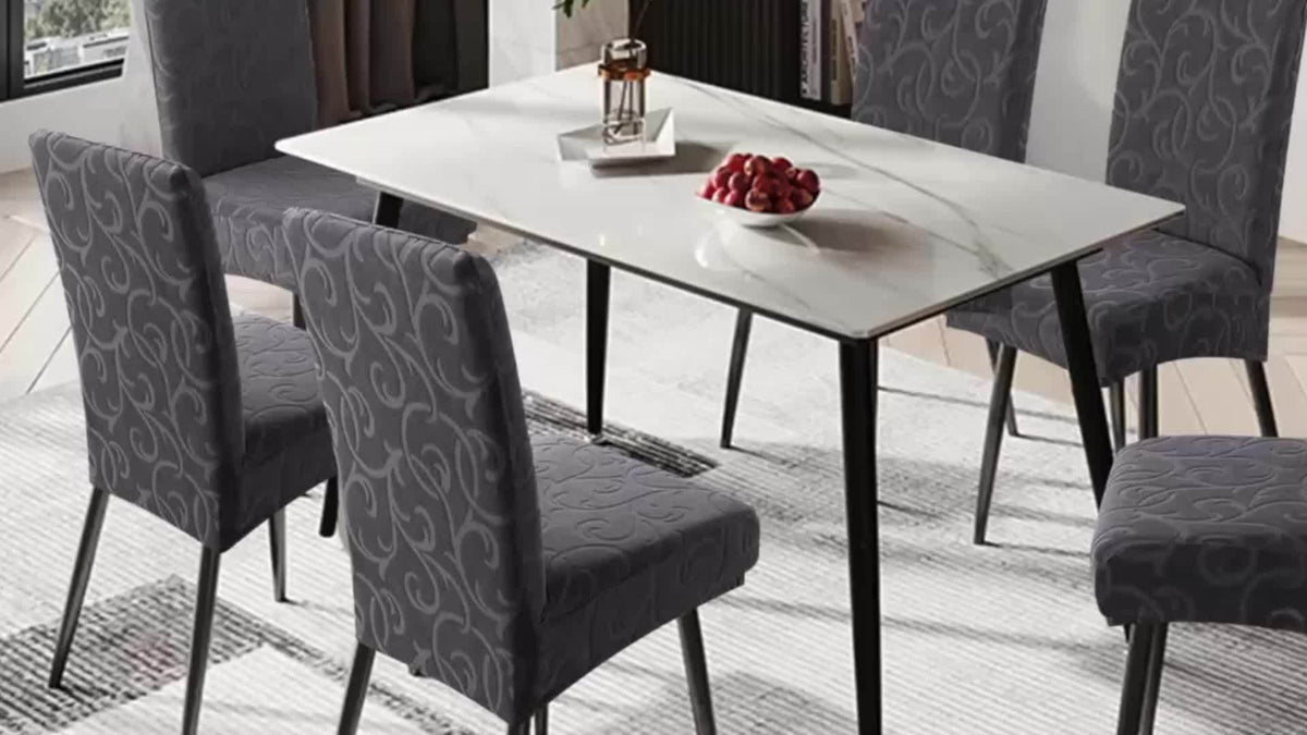 Dining Chair Covers Set of 6 Small Leaf Pattern Thickened Polyester-Spandex Elastic Slipcovers – Machine Washable, Pet Friendly, 6 Colors, One-Piece Design for Home & Restaurant
