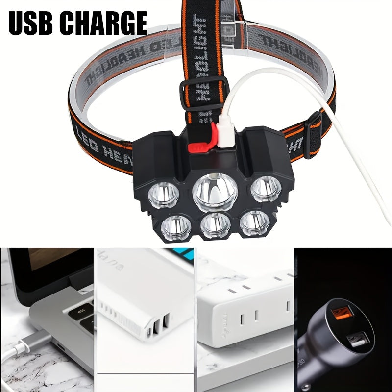 5LED USB Rechargeable Headlamp 2-Pack IP65 Waterproof 4-Mode Head Flashlight with 18650 Battery for Camping Hiking Fishing Hunting Running Outdoor Head Light
