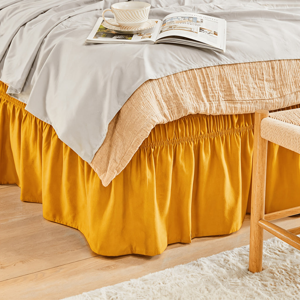 Elastic Wrap Around Bed Skirt No-Lift, 15 Inch Drop Microfiber Dust Ruffle, 30 Fade-Resistant Colors, Machine Washable, Twin Full Queen King Size