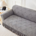 Jacquard Fleece Sofa Slipcover Ruffle Skirt High Stretch Full Coverage Non-Slip Machine Washable Pet-Friendly Couch Cover Single 2 4 Seater Living Room Bedroom Office Grey
