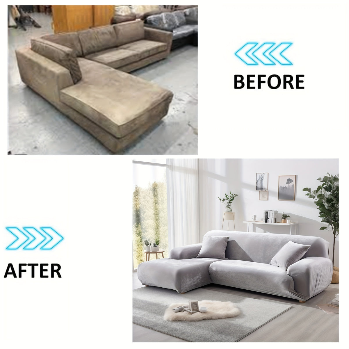 Velvet Stretch Sofa Cover Slipcover – Thick High-Elasticity Plush Couch Cover for L-Shape 1 2 3 4 Seater, Polyester Spandex Furniture Protector with Pillowcase for Living Room