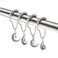 Crescent Shower Curtain Hooks 12 Pack - Silvery Moon Design Cast Iron Rust-Resistant Decorative Curtain Rings, Easy Install for Bathroom Kitchen & Standard Shower Rods