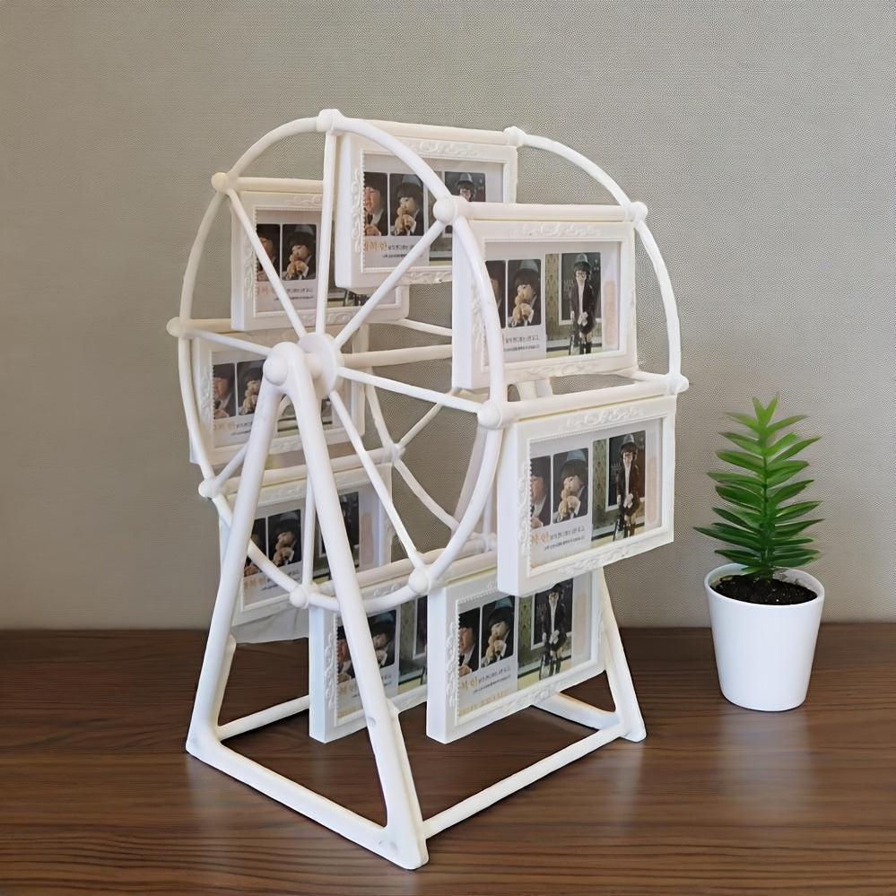 Rotating Ferris Wheel Photo Frame Vintage – 8 Slots for 4-Inch Photos, Spinning Desk Display, ABS Plastic, Unique Gift for Valentine’s Day, Birthday & Christmas, Living Room & Bedroom Decor
