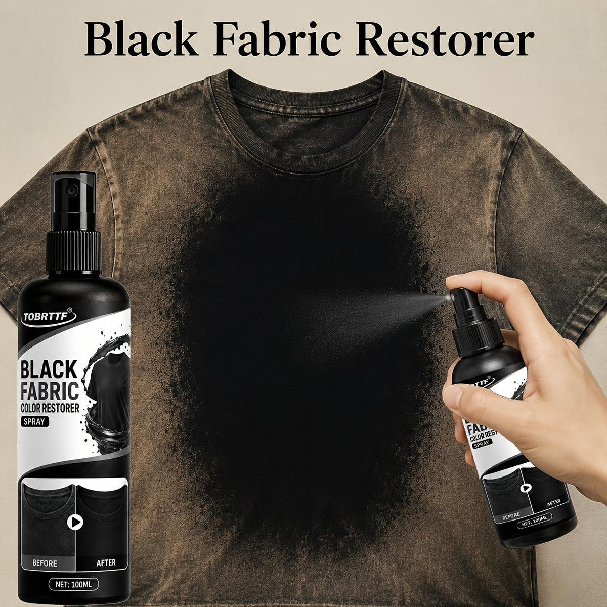 Black Fabric Color Correction Spray 3.38oz – Permanent Fade Repair Dye for Clothes, Jeans, Leather & Apparel