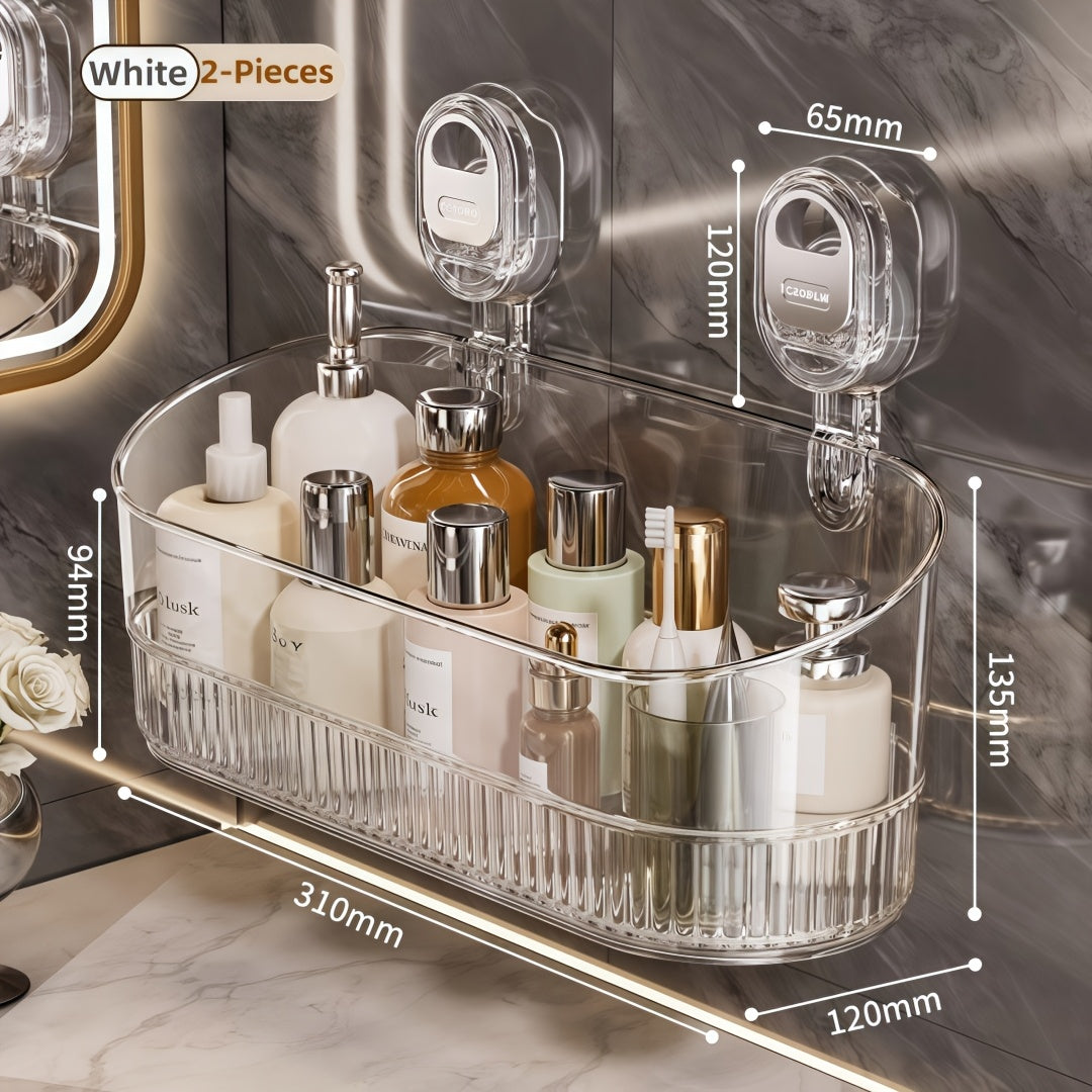 Suction Cup Shower Caddy – No-Drill Wall-Mounted Bathroom Organizer Shelf, Holds 10 lbs, Corrugated Grip, ABS Plastic Rack for Shower Essentials, Cosmetics & Toiletries (1 or 2 Pack)