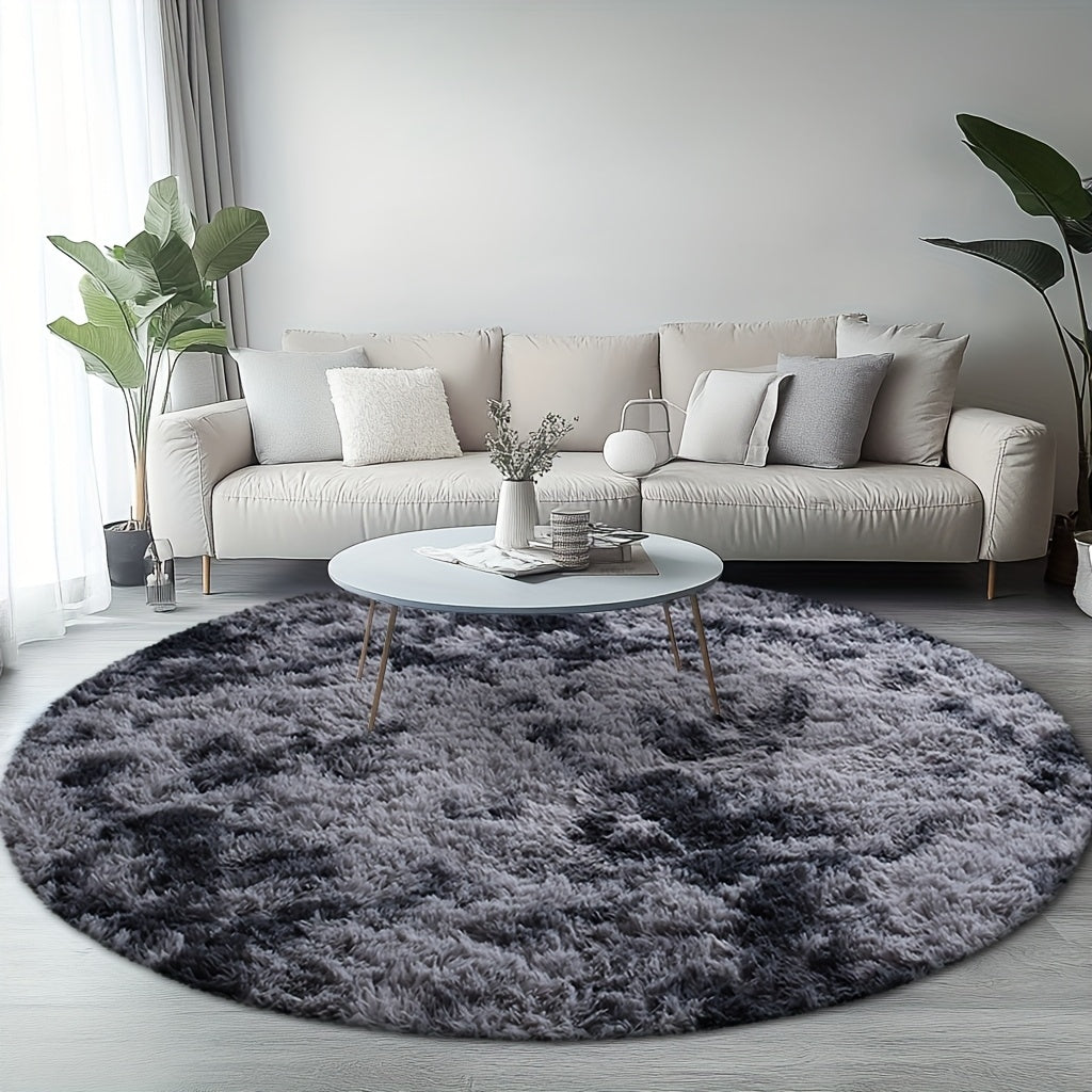Round Shaggy Rug Soft Fluffy Plush Circular for Bedroom & Living Room – Easy Clean, Tie-Dye & Solid Colors, 3 Sizes 4x4 5x5 6x6ft