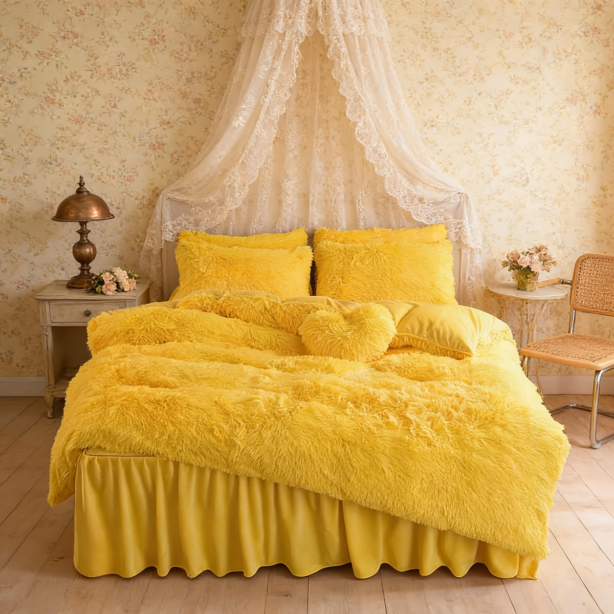4-Piece Plush Duvet Cover Set – Pillowcases + Heart-Shaped Pillow | Full, Queen, King