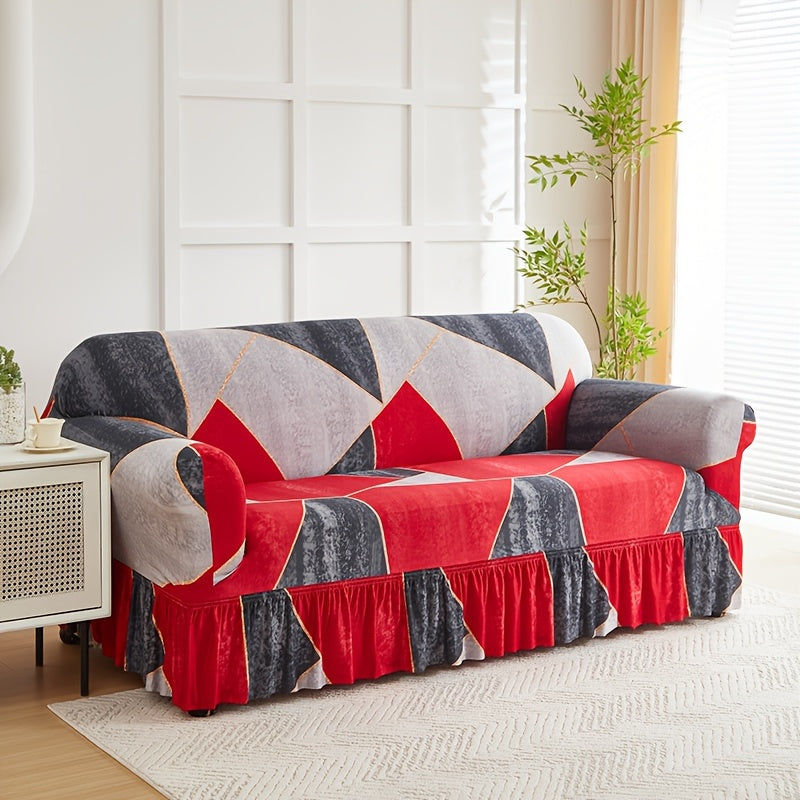 Sofa Cover Slipcover with Printed Skirt – Elastic Pet Anti-Dirt Protection for Living Room, 2/3/4-Seater & Single, All-Purpose Couch Cushion Cover Home Decor