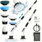 Electric Spin Scrubber with 7 Replaceable Brush Heads & Adjustable Handle – Dual Speed Power Scrubber for Bathroom, Tub, Tile & Floor Cleaning