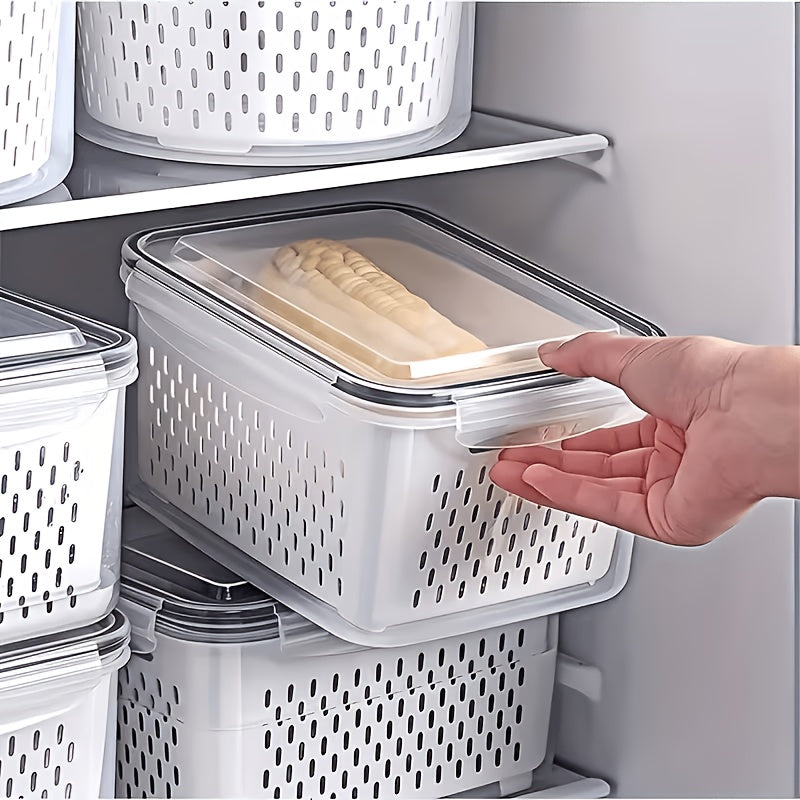 Plastic Food Storage Containers with Drain Baskets & Lids – Leak-Proof Freezer-Safe Reusable Kitchen Boxes for Fruits & Food (6-Piece or 9-Piece Set)