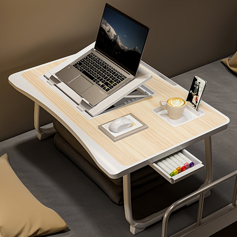 Portable Foldable Laptop Bed Table – Lap Desk with Cup Holder, Tablet & Card Slot, USB Option, for Bed Sofa Floor, Eating Reading Writing, 11 Styles
