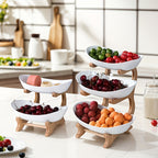 Tiered Fruit Basket Stand 2 or 3 Layer Nordic Style Fruit Bowl Wooden Plastic Snack Tray Kitchen Counter Organizer for Home Dining Table Storage