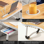 Portable Foldable Laptop Bed Table – Lap Desk with Cup Holder, Tablet & Card Slot, USB Option, for Bed Sofa Floor, Eating Reading Writing, 11 Styles
