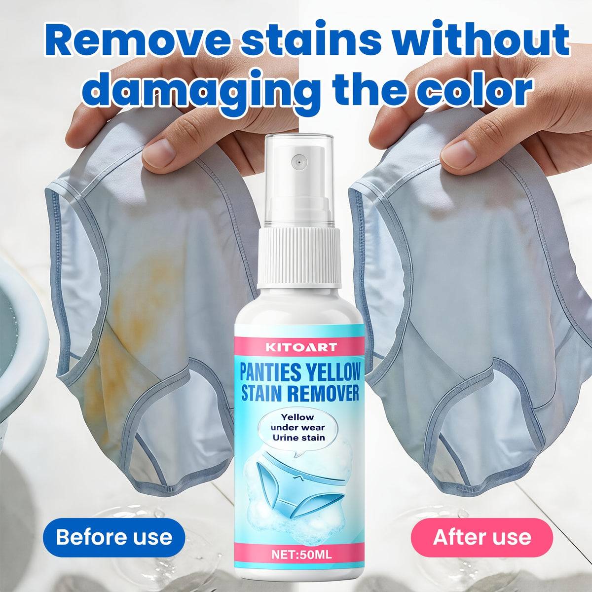 Underwear & Fabric Stain Remover Liquid - Removes Urine, Sweat & Yellowing Stains, Deep Cleans & Deodorizes, Gentle on Delicate Fabrics, Daily Intimate Clothing Care Detergent