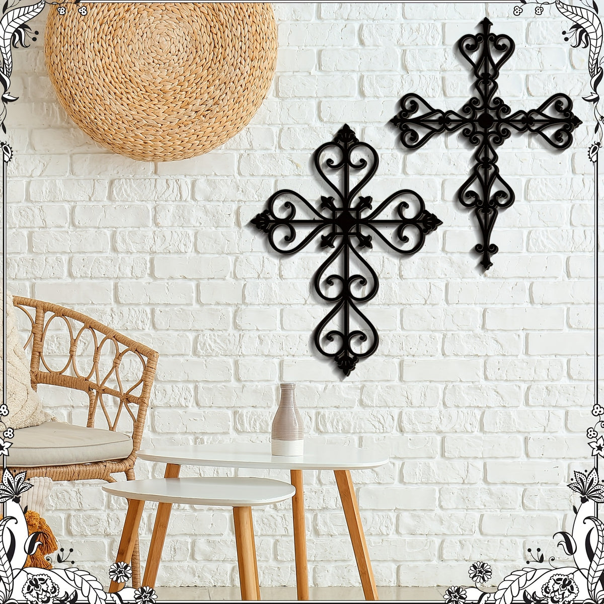 Wooden Cross Wall Decor 6pcs, Vintage Hand Carved Decorative Wall Crosses 12x8 Inch for Living Room, Bedroom & Home Decor, Catholic Crucifix Wall Hanging Set, Rustic Religious Wall Art