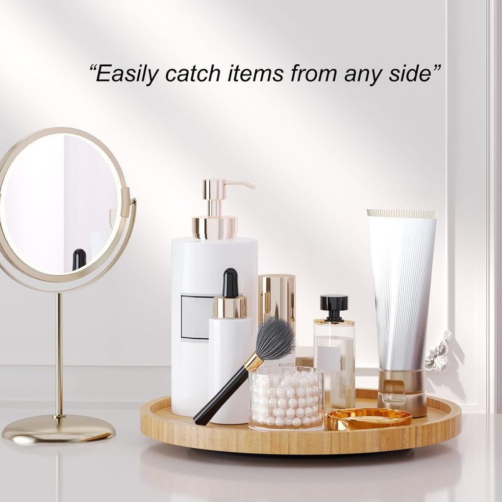 Lazy Susan Organizer Spinning Spice Rack Wooden Turntable Non-Slip for Kitchen Cabinet & Countertop - 9.84 & 11.81 Inch