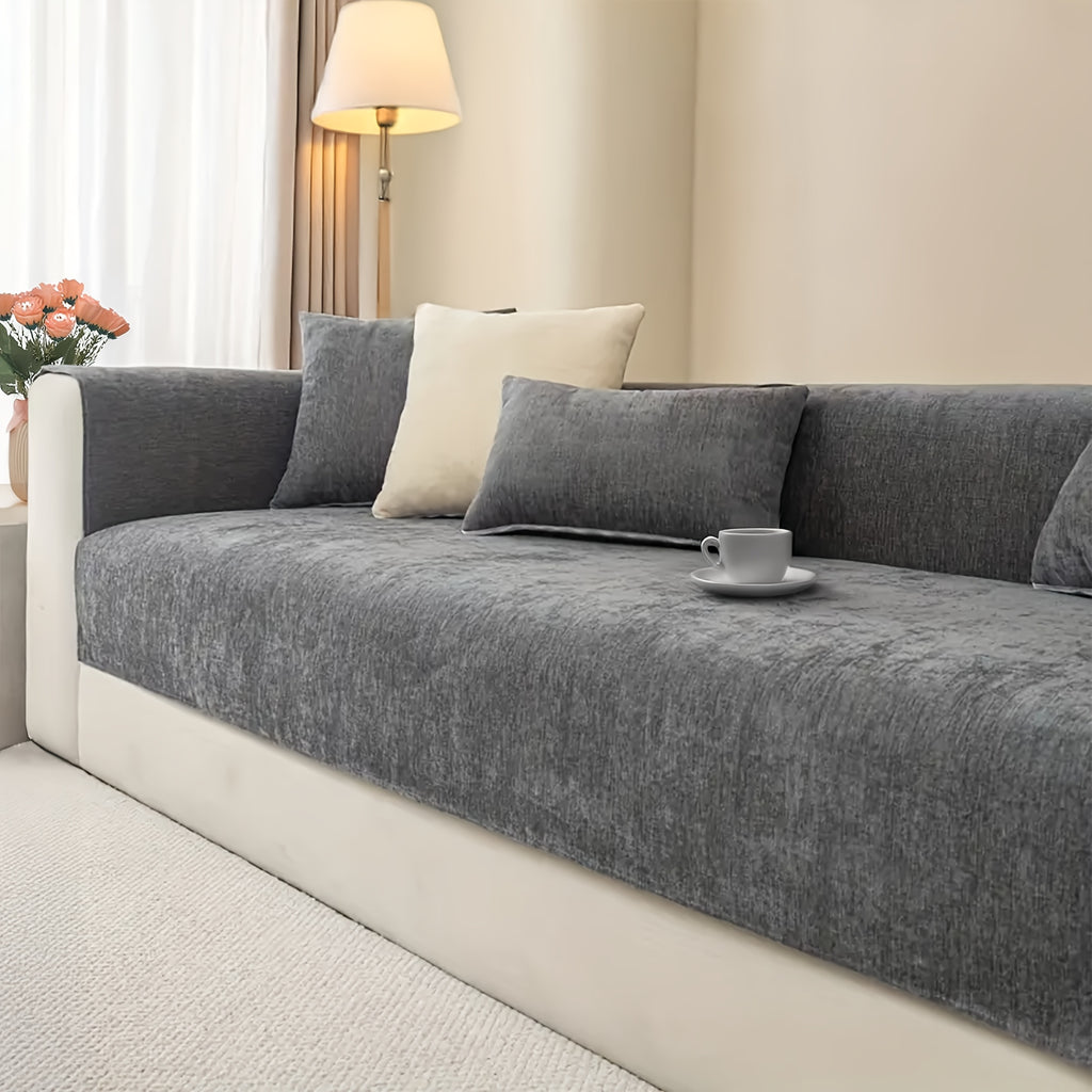 Chenille Sofa Cover for 3 4 Seater Washable Non-Slip Couch Cover Pet Friendly Furniture Protector Gray Brown Living Room