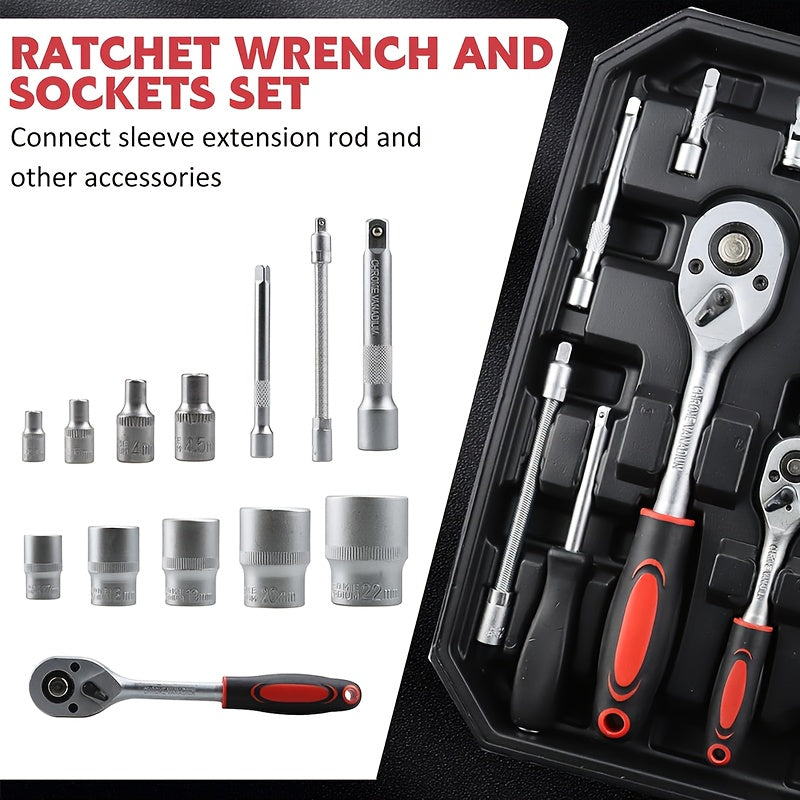 52-Piece Professional Tool Set Toolbox – Multi-Function Portable Home & Car Repair Kit for Enthusiasts and Professionals, Gift for Men, White Black Red