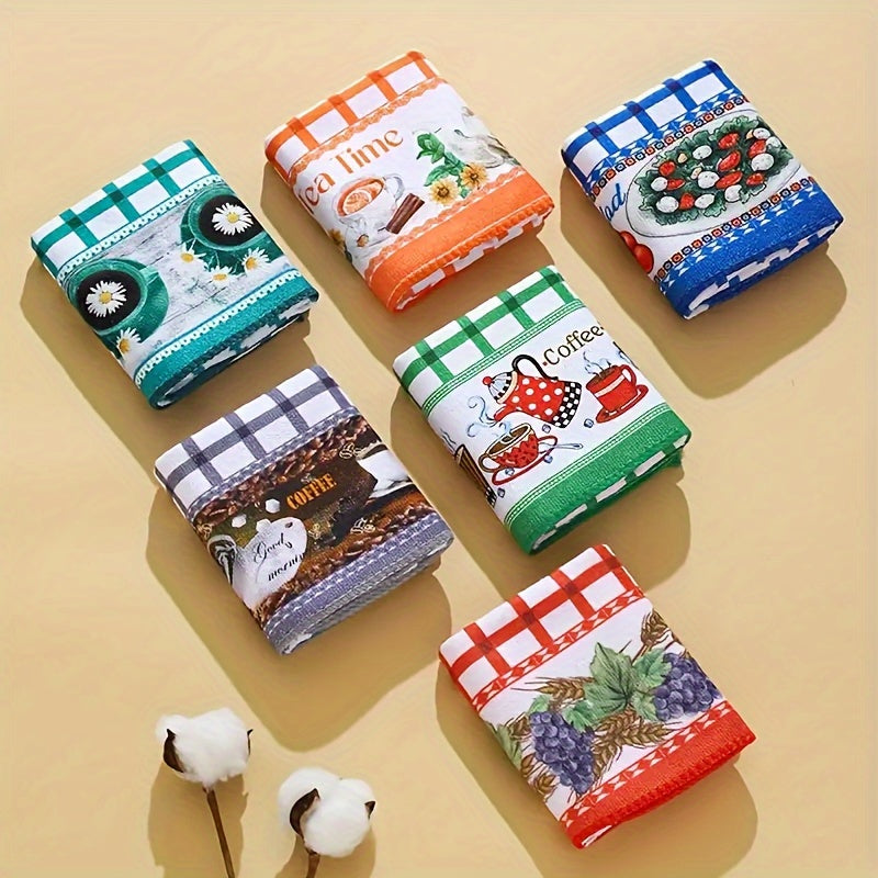 Kitchen Towels Set of 6 Colorful Printed Dishcloths Soft Absorbent Holiday Tea Towels Hand Towels Decorative Kitchen Decor Cleaning Supplies