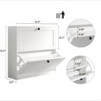 Flip Drawer Shoe Organizer Rack with 2 or 3 Drawers – Space-Saving Shoe Storage Cabinet for Entryway Hallway Bedroom, 3 Colors White Black Rustic Brown