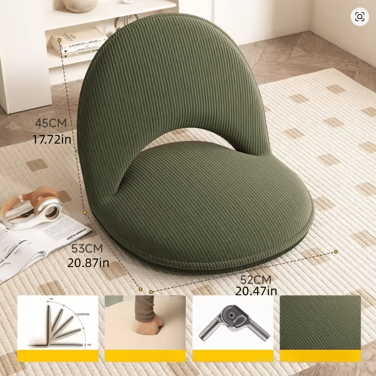 Foldable Floor Chair Lazy Sofa Recliner with 5-Level Adjustable Backrest for Living Room Bedroom Camping Concerts – Ergonomic Lounge Seat