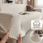 Striped Stretch Sofa Cover 1pc – Washable Non-Slip Scratch-Resistant All-Season Sofa Slipcover for 1 2 3 4 Seater, White Sawtooth Textured Fabric Couch Protector for Living Room Home Decor