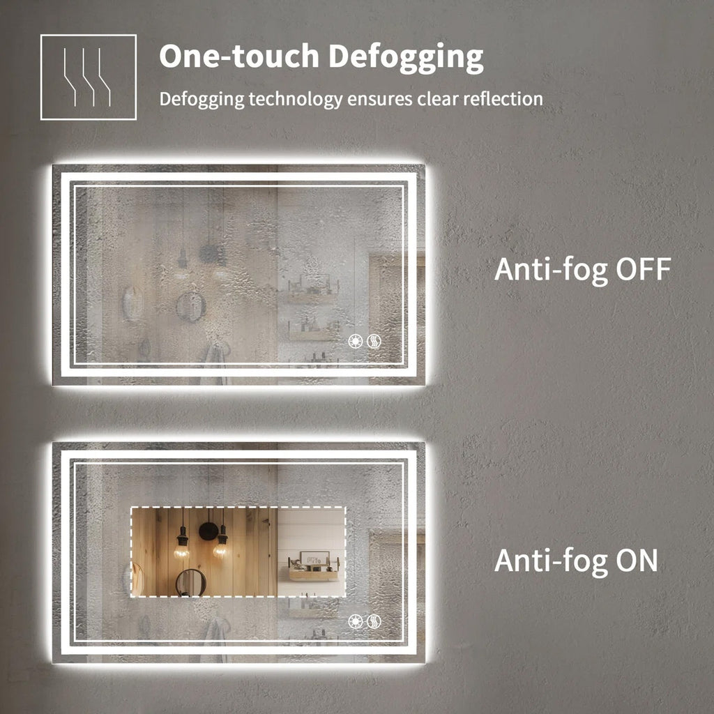 LED Bathroom Mirror with Lights Anti-Fog Dimmable 3 Color Temperatures, Touch Sensor & Wall Switch, Memory Function Tempered Glass Vanity Mirror – Wall Mounted Horizontal or Vertical, 5 Sizes