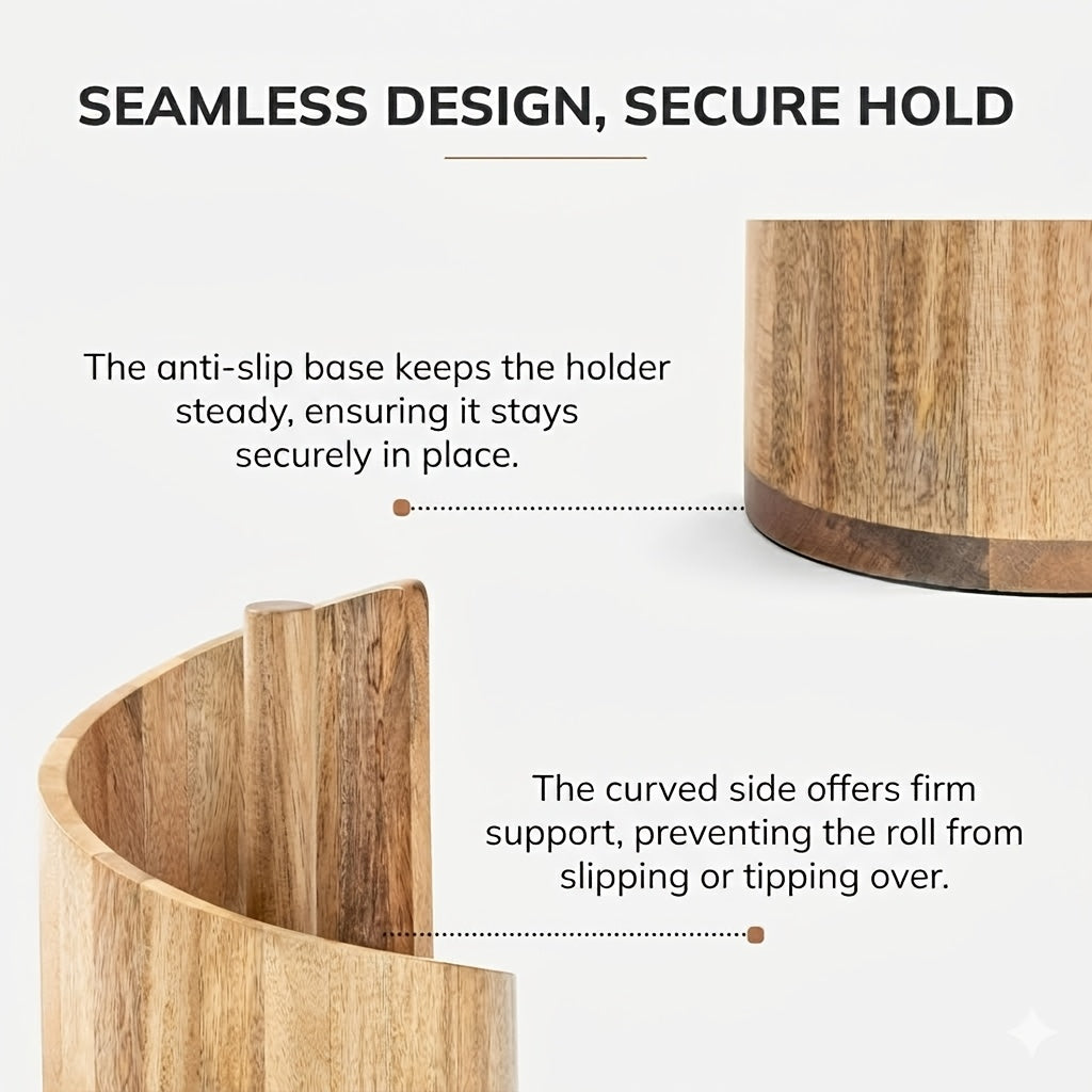 Paper Towel Holder Countertop - Mountain Design with Mango Wood Round Base & Iron Stand, No Tools Required, Kitchen Counter Organizer in Black, Gray, White, Blue & Natural