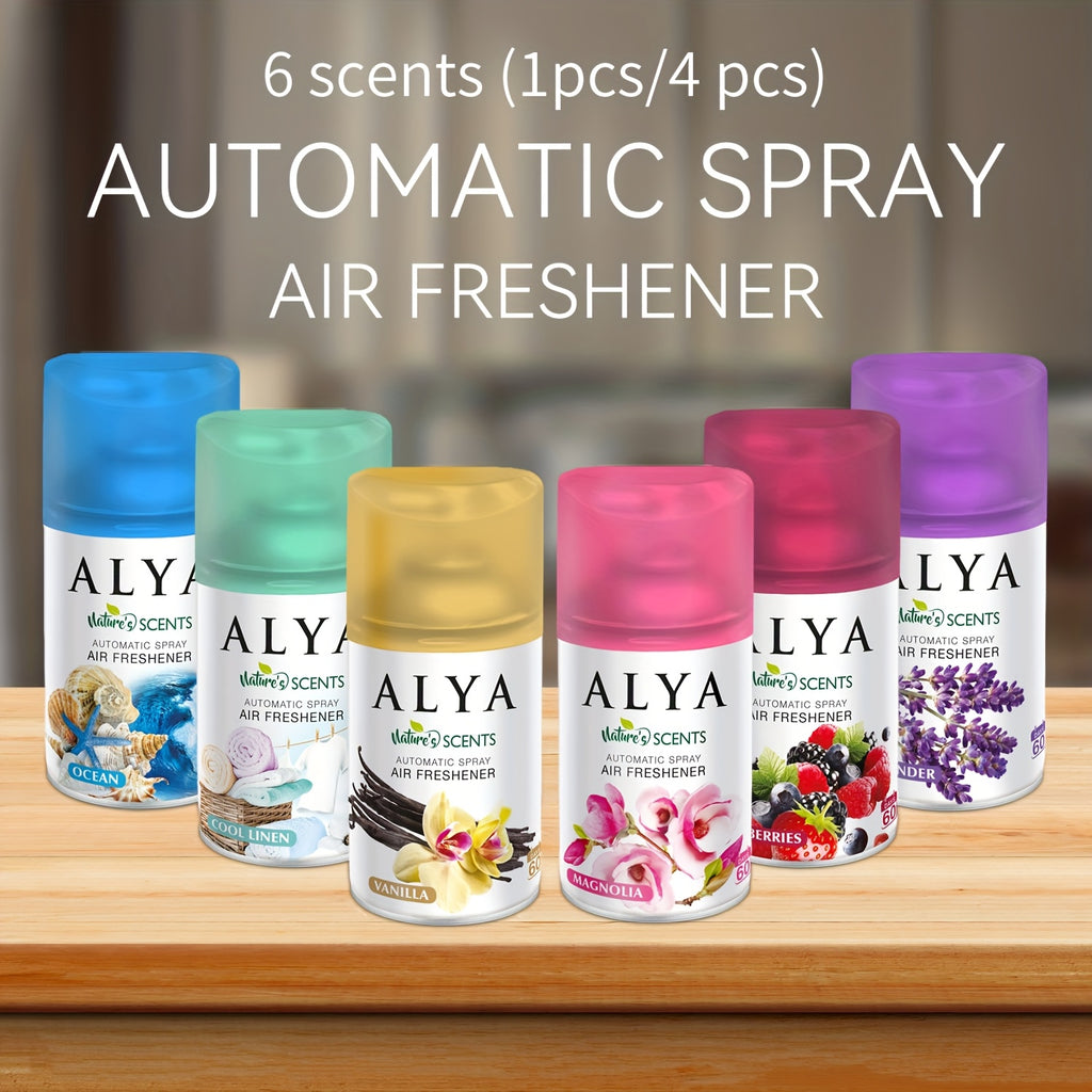 Automatic Spray Air Freshener Refill 8.45 oz, 1 or 4 Pack, 6 Scents Lavender Vanilla Cool Linen Ocean Magnolia Mixed Berries, Odor Eliminating Room Spray for Home Bathroom Car Office Closet