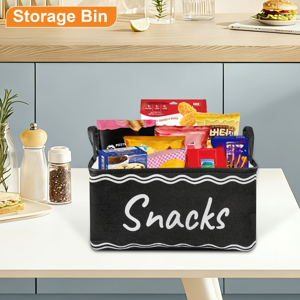 Large Snack Bin Organizer with 5 Chip Clips – Countertop Pantry Snack Basket for Chips, Pretzels, Cookies & Popcorn, Kitchen Organization Shelf Basket