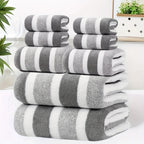 8-Piece Hotel-Quality Striped Bath Towel Set – Lint-Free Super Absorbent Two-Color Towels | 2 Large Bath Towels, 2 Medium Bath Towels & 4 Washcloths