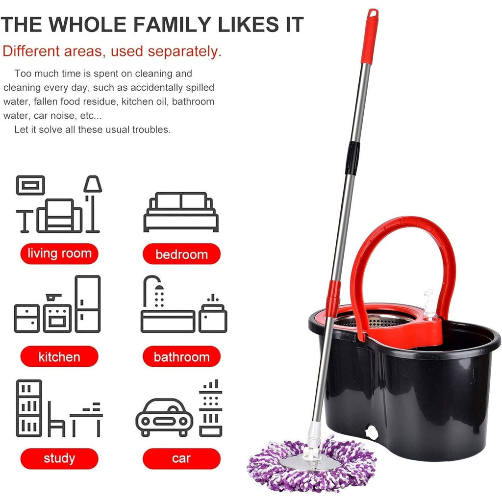 360° Spin Mop and Bucket Set with Wringer – Stainless Steel Extended Handle Spinning Mop Bucket System with 4 Microfiber Mop Refills for Hardwood Tile & Laminate Floor Cleaning