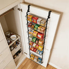 Door-Mounted Metal Storage Rack 6 or 8-Tier, Multi-Room Door-Hanging Organizer Shelf for Kitchen, Living Room, Bedroom, Laundry Room & Bathroom – Black or White
