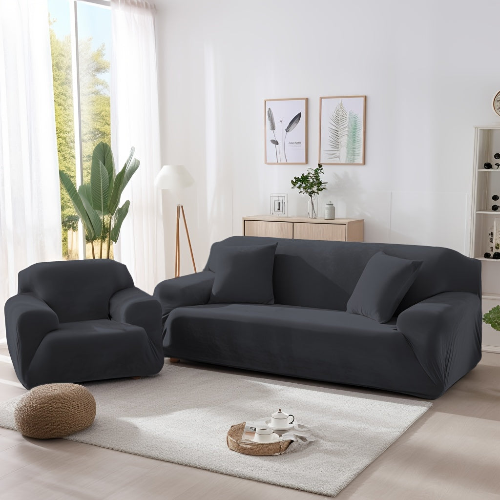 Velvet Stretch Sofa Cover Slipcover – Thick High-Elasticity Plush Couch Cover for L-Shape 1 2 3 4 Seater, Polyester Spandex Furniture Protector with Pillowcase for Living Room