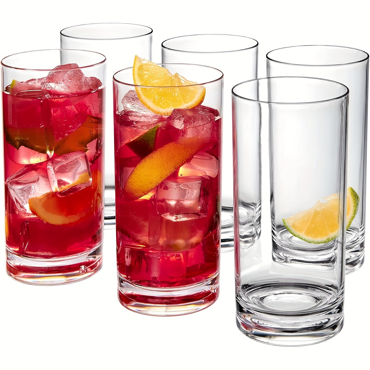 Glass Highball Cups 6pcs Thick Bottom Lead-Free Reusable Drinkware – Heavy Base for Stability, Modern Minimalist Glasses for Juice, Milk, Water & Cocktails | Home & Party