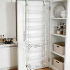 Door-Mounted Metal Storage Rack 6 or 8-Tier, Multi-Room Door-Hanging Organizer Shelf for Kitchen, Living Room, Bedroom, Laundry Room & Bathroom – Black or White