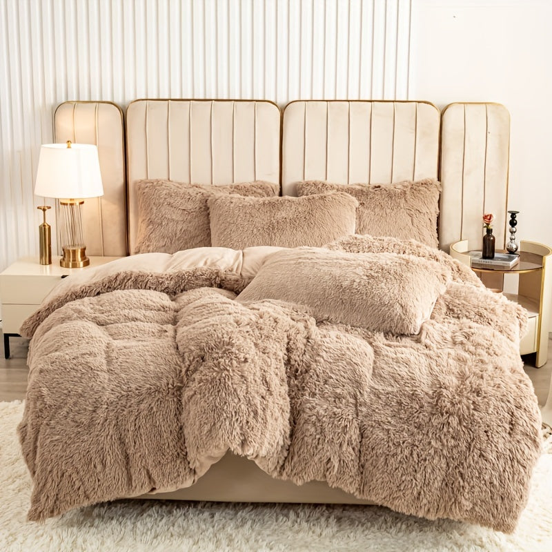 Plush Duvet Cover Set 3 Piece Ultra-Soft Warm Comforter Cover Twin Full Queen King 8 Colors for Bedroom Guest Room Dorm