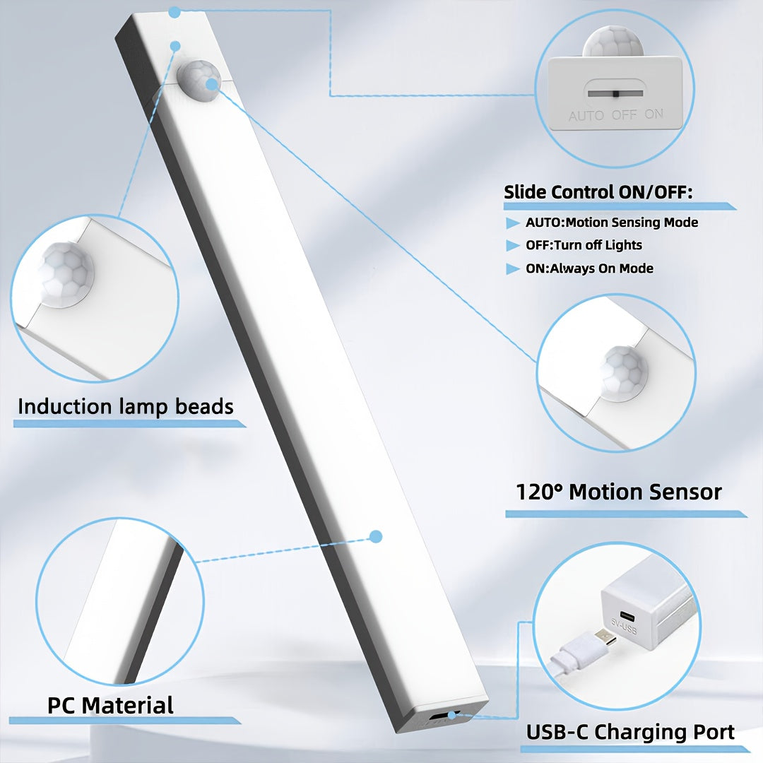 LED Motion Sensor Cabinet Lights 6-Pack, USB Rechargeable Magnetic Indoor Night Light Strips for Stairs, Shelves & Closets – 3.94in / 7.87in / 11.81in