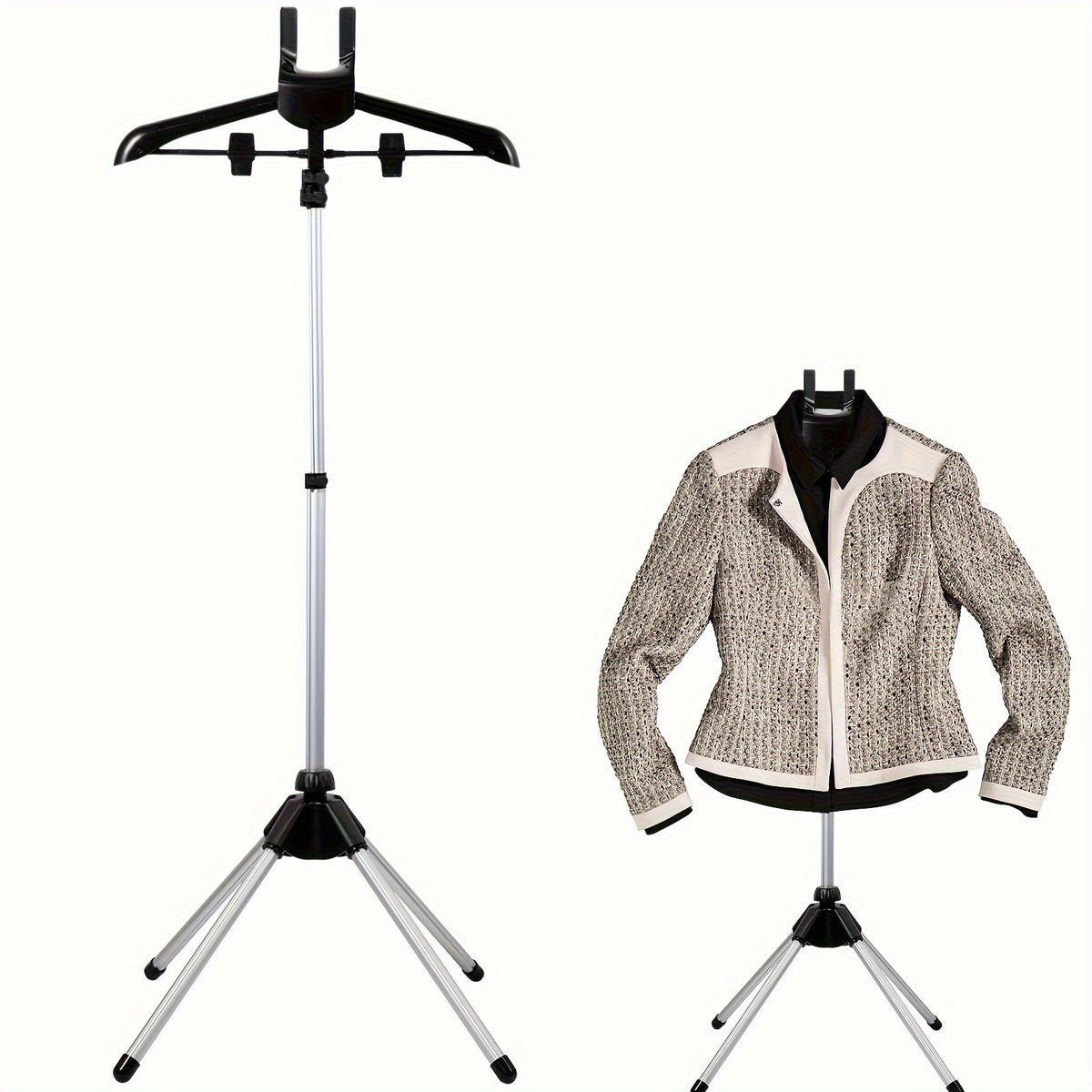 Foldable Ironing Rack & Clothes Drying Rack – Height-Adjustable, 360° Rotating Arm, Space-Saving Telescopic Laundry Stand for Home & Small Spaces | Black & Grey