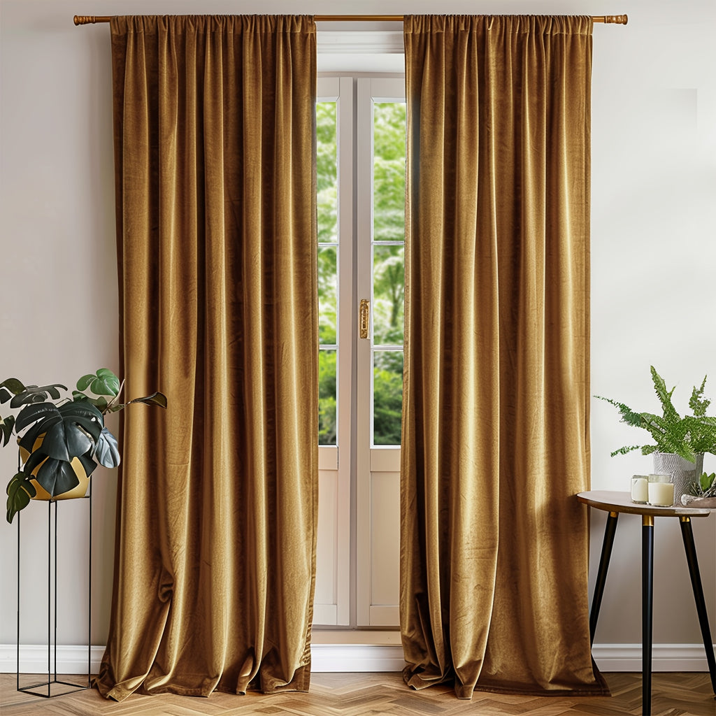 Luxury Velvet Curtains 2 Panels Thermal Insulated Room Darkening Light Filtering, Soft Textured Drapes with Clip Rings Rod Pocket Machine Washable for Living Room Bedroom