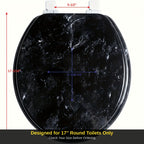 Soft Close Toilet Seat Round Black Marble | Designer Art Toilet Seat with Quick-Release Hinges, Easy Clean, Stylish Bathroom Upgrade