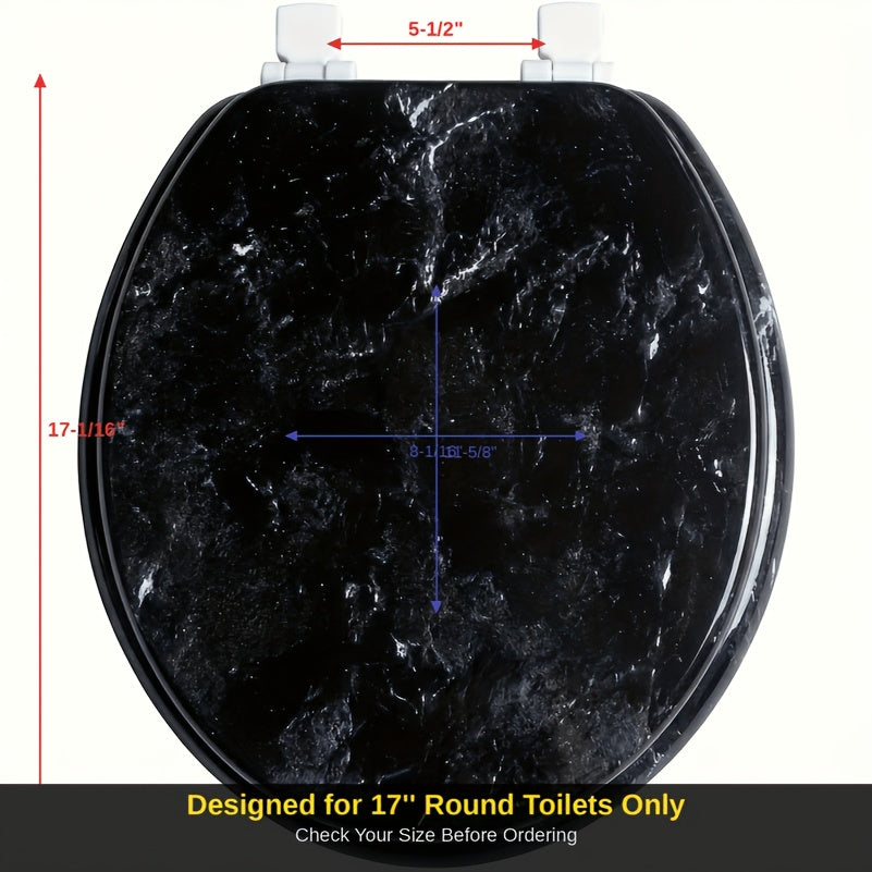 Soft Close Toilet Seat Round Black Marble | Designer Art Toilet Seat with Quick-Release Hinges, Easy Clean, Stylish Bathroom Upgrade