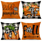 Seasonal Throw Pillow Covers 18x18 Inch – Autumn Winter Holiday Cushion Covers with Pumpkin, Snowman, Christmas Tree, Truck & Buffalo Plaid | Farmhouse Thanksgiving Christmas Decor for Couch, Bed & Living Room