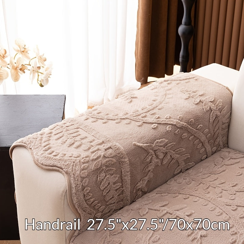Faux Rabbit Fur Sofa Cover Thick Plush Couch Protector Non-Slip Machine Washable Pet Friendly – 2 3 4 Seater & Armrest Sizes, Floral Design Sofa Slipcover